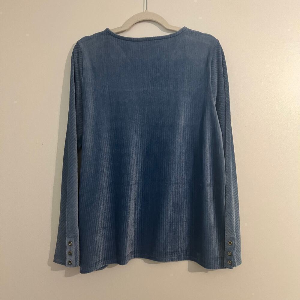 Soft Surroundings Velvet Velour V Neck Button Sleeve Detail Long Sleeve Top - Picture 9 of 10